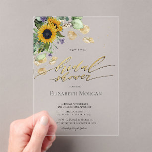  Eucalyptus Greenery Sunflowers Bridal Shower  Acrylic Invitations