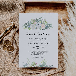 Eucalyptus Greenery Sweet Sixteen Birthday Party Invitation