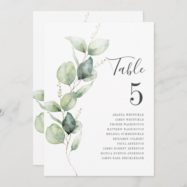 Eucalyptus Greenery Table Number 5 Wedding Seating (Front/Back)