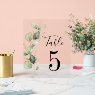 Eucalyptus Greenery Table Number 5 Wedding Seating Acrylic Sign