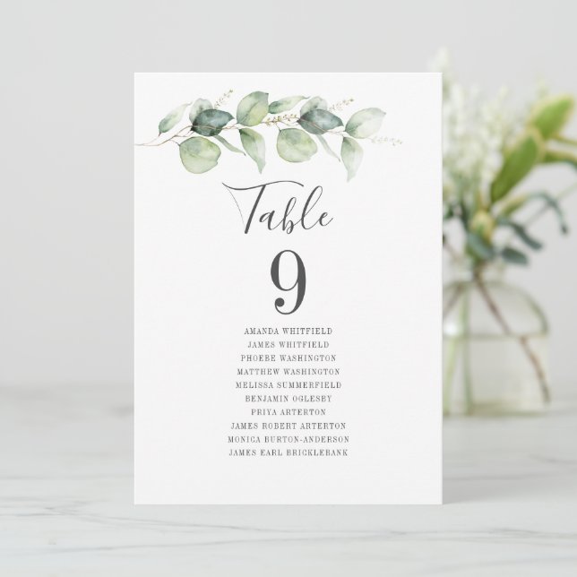 Eucalyptus Greenery Table Number 9 Seating Chart (Standing Front)