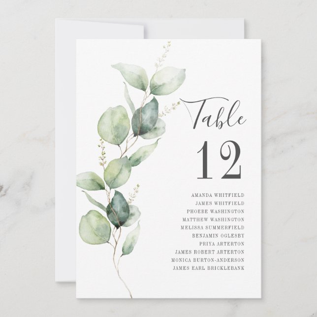 Eucalyptus Greenery Table Number Wedding Seating (Front)