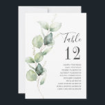 Eucalyptus Greenery Table Number Wedding Seating<br><div class="desc">Plan your wedding reception with precision, from save the date, to day of the wedding events like the reception and seating arrangements with these botanical eucalyptus leaves table number seating chart cards. Simple plug in the names of the guests and the table numbers. This way, the wedding party will arrive...</div>