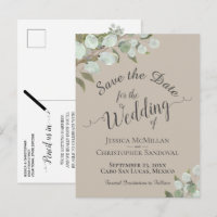 Eucalyptus & Greenery Taupe Wedding Save the Date