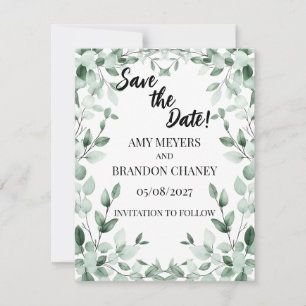 Eucalyptus Greenery Two Hearts Save the Date Card
