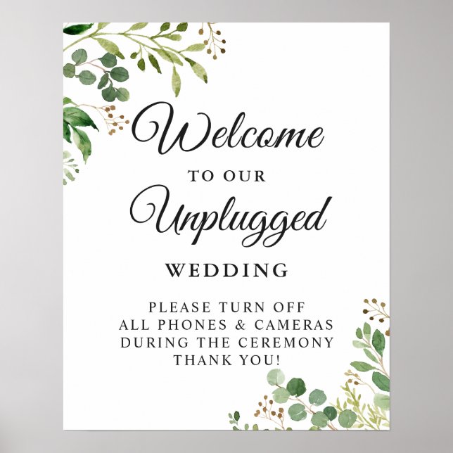 Eucalyptus Greenery Unplugged Wedding Sign (Front)