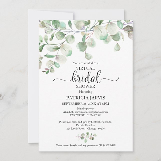 Eucalyptus Greenery Virtual Bridal Shower Invitation (Front)