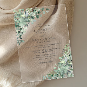 Eucalyptus Greenery Watercolor Boho Wedding Acrylic Invitations