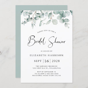 Eucalyptus Greenery Watercolor Bridal Shower Invitation