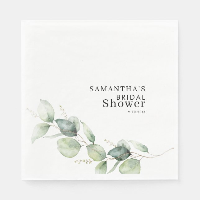 Eucalyptus Greenery Watercolor Bridal Shower Paper Napkin (Front)