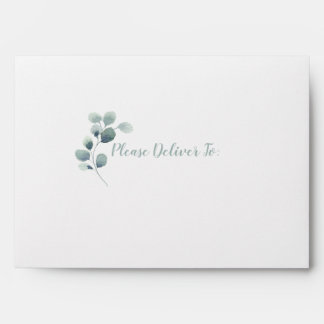 Eucalyptus Greenery Watercolor Foliage Dusty Blue Envelope
