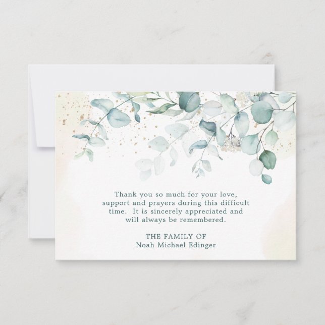 Eucalyptus Greenery Watercolor Funeral Thank You Card (Front)