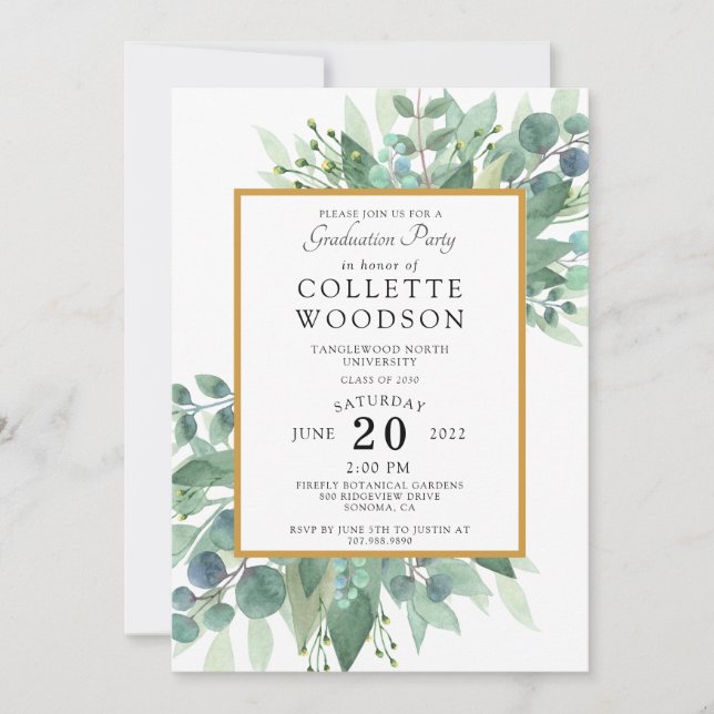 Eucalyptus Greenery Watercolor Graduation Invitation (Front)