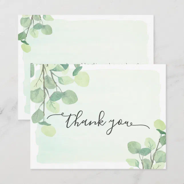 Eucalyptus Greenery Watercolor Painted Background Thank You Card | Zazzle