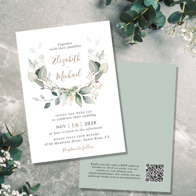 Eucalyptus Greenery Watercolor QR Code Wedding Invitation (Creator Uploaded)