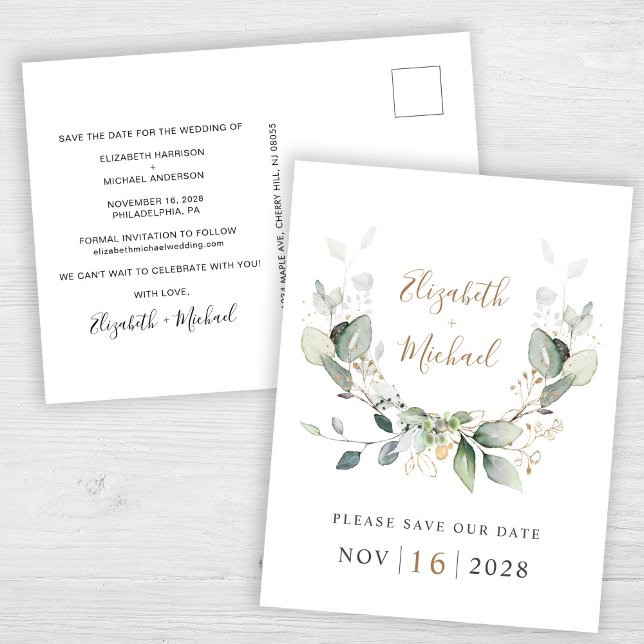 Eucalyptus Greenery Watercolor Save The Date Announcement Postcard (Creator Uploaded)