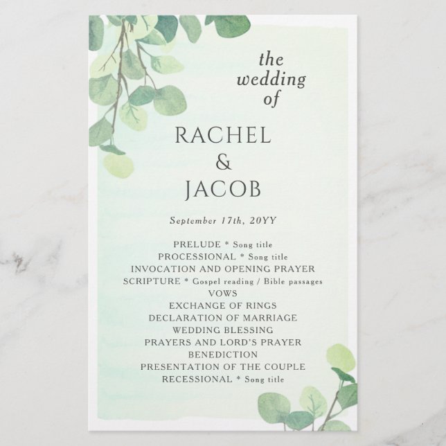 Eucalyptus Greenery Watercolor Wedding (Front)