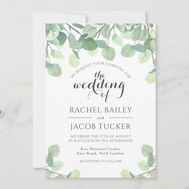 Eucalyptus Greenery Watercolor Wedding Invitation (Front)