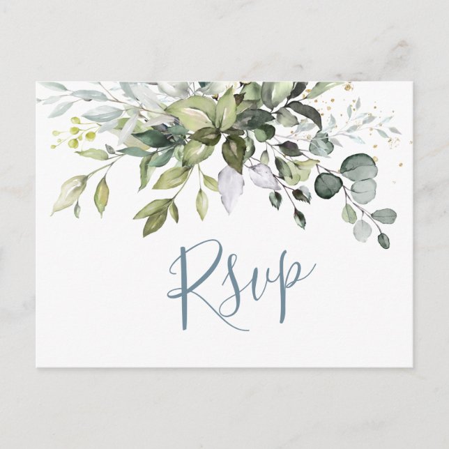 Eucalyptus Greenery Watercolor Wedding RSVP Postcard (Front)