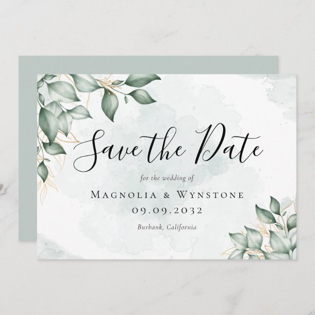 Eucalyptus Greenery Watercolor Wedding Save The Date (Front/Back)