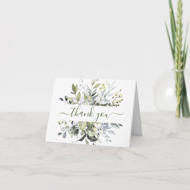 Eucalyptus Greenery Watercolor Wedding Thank You Card (Front)