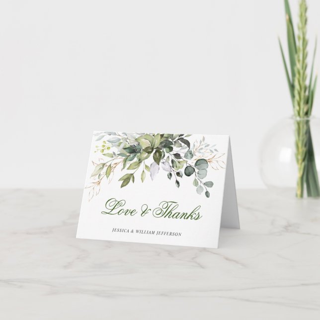 Eucalyptus Greenery Watercolor Wedding Thank You Card (Front)