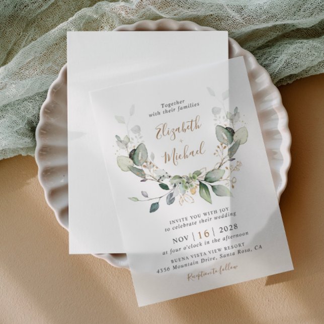 Eucalyptus Greenery Watercolor Wedding Vellum Invitations (Elevate your wedding invitations with the timeless beauty of vellum overlays)