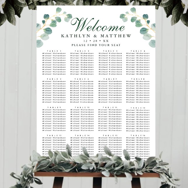 Eucalyptus Greenery Wedding 16 Table Seating Poster (Creator Uploaded)