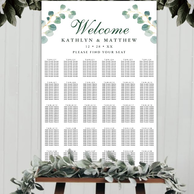 Eucalyptus Greenery Wedding 30 Table Seating Poster (Creator Uploaded)