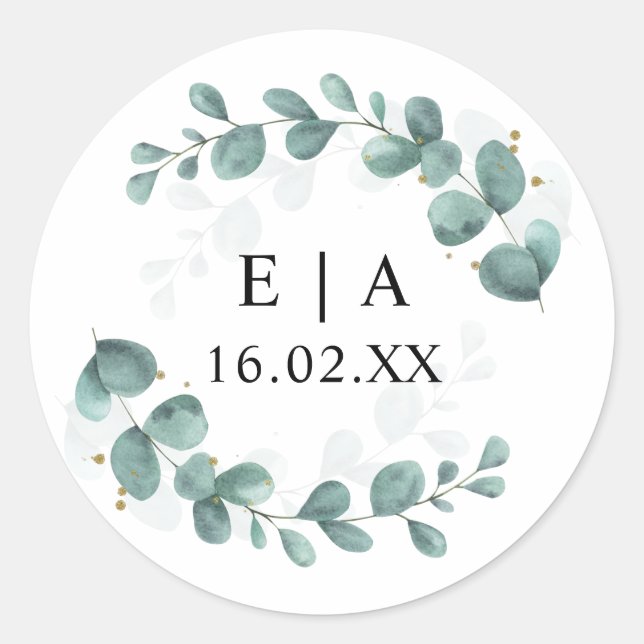 Eucalyptus Greenery Wedding Bonbonniere Classic Round Sticker (Front)