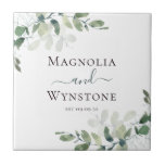 Eucalyptus Greenery Wedding  Ceramic Tile<br><div class="desc">Set the romantic feel for your wedding day with this modern design featuring watercolor eucalyptus leaves.</div>