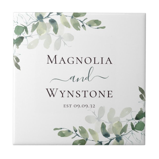 Eucalyptus Greenery Wedding  Ceramic Tile (Front)