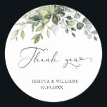 Eucalyptus Greenery Wedding Classic Round Sticker<br><div class="desc">Design features eucalyptus,  succulents and greenery elements in shades of dusty sage and green/grey</div>