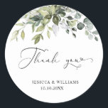 Eucalyptus Greenery Wedding Classic Round Sticker<br><div class="desc">Design features eucalyptus,  succulents and greenery elements in shades of dusty sage and green/grey</div>
