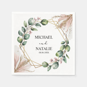 Eucalyptus Greenery Wedding Custom Names & Date Napkin