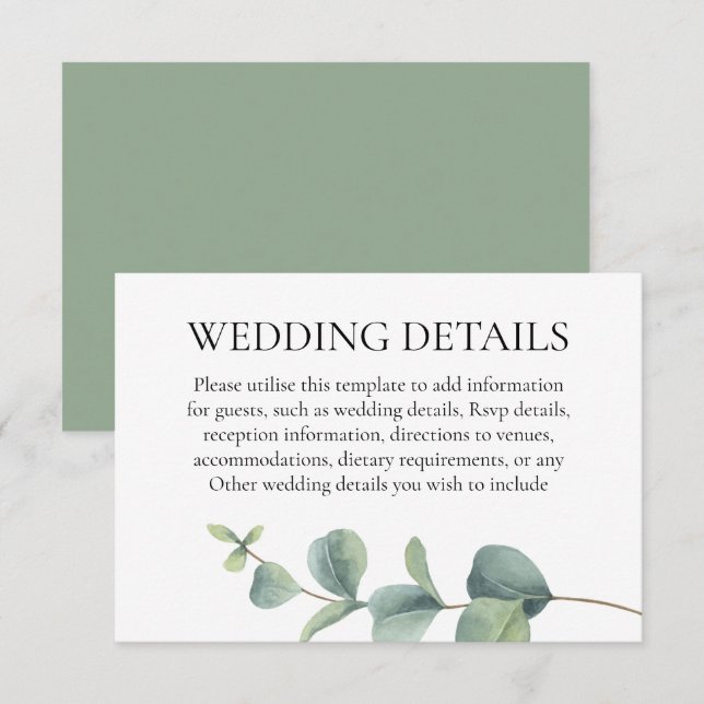 Eucalyptus Greenery Wedding Details Enclosure Card (Front/Back)
