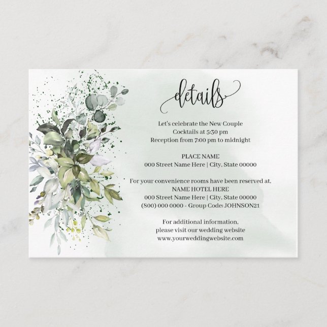 Eucalyptus Greenery Wedding Details Insert Card (Front)