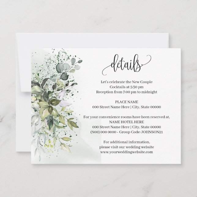 Eucalyptus Greenery Wedding Details Insert Card (Front)