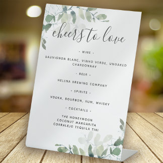 Eucalyptus Greenery Wedding Drinks Menu Pedestal Sign