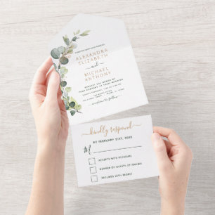 Eucalyptus Greenery Wedding Elegant Modern All In  One Invitation
