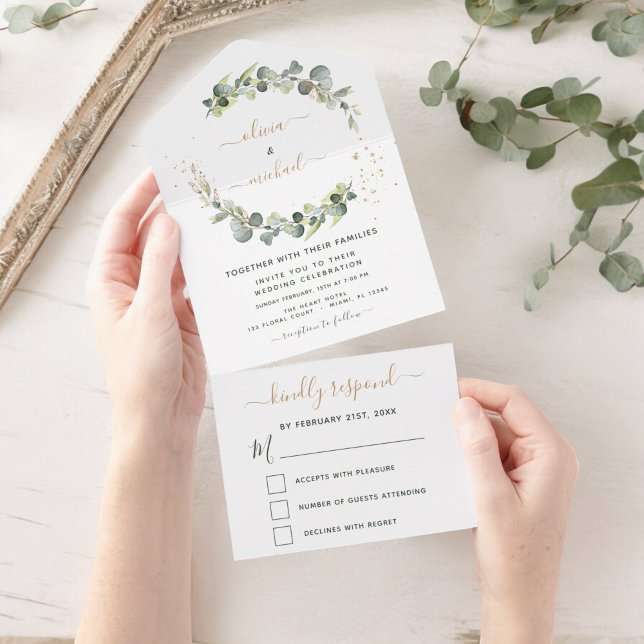 Eucalyptus Greenery Wedding Elegant Modern All In One Invitation (Creator Uploaded)
