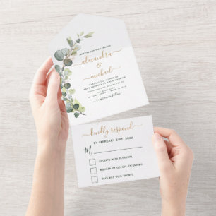 Eucalyptus Greenery Wedding Elegant Modern  All In One Invitation