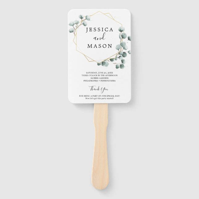 Eucalyptus Greenery Wedding Fan Program (Front)