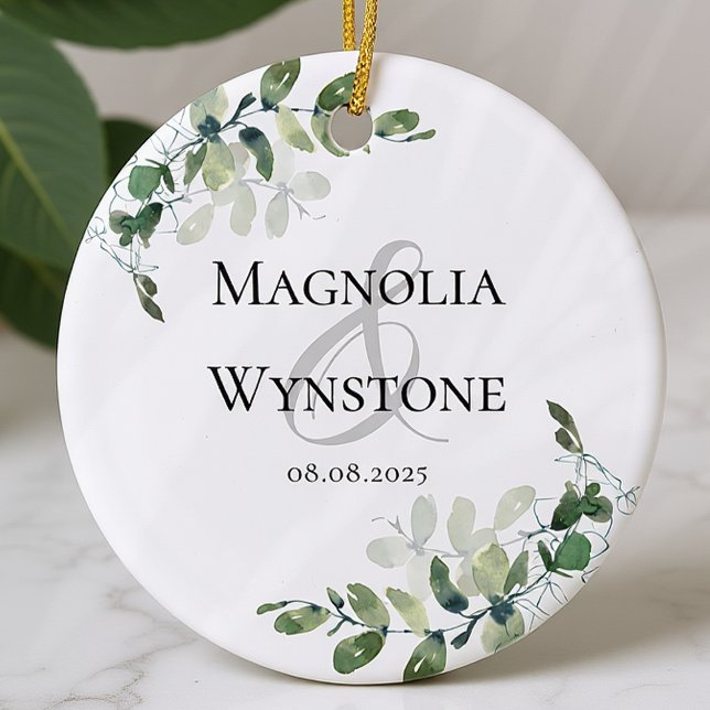 Eucalyptus Greenery Wedding Favour Ceramic Ornament (Creator Uploaded)