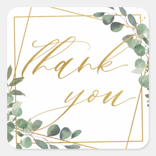 Eucalyptus Greenery Wedding Geometric Thank You Square Sticker (Front)