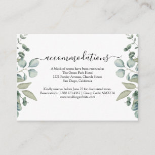 Eucalyptus Greenery Wedding hotel accommodations Enclosure Card