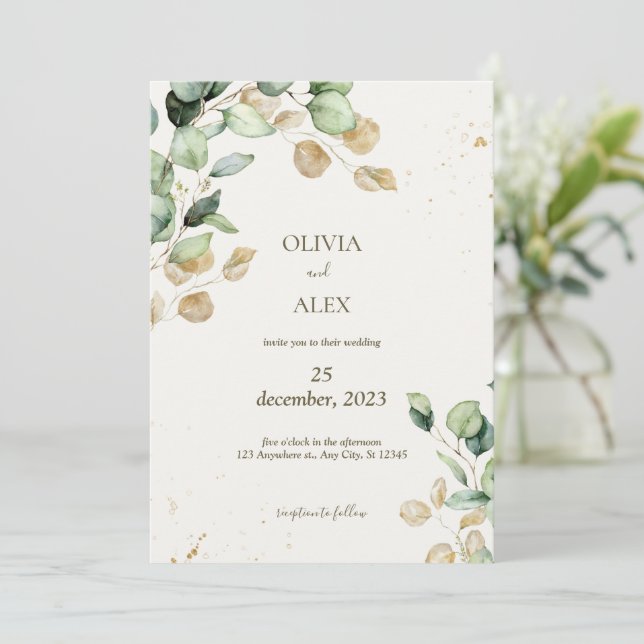  eucalyptus greenery   wedding  invitation (Standing Front)
