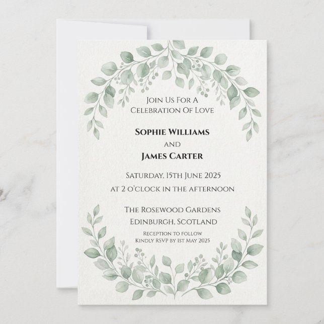 Eucalyptus Greenery Wedding Invitation (Front)