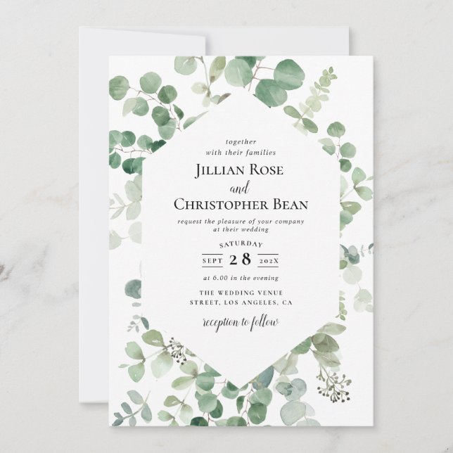 eucalyptus greenery wedding invitation (Front)