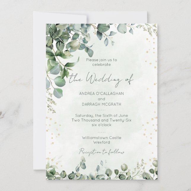 Eucalyptus Greenery Wedding Invitation Flat Card (Front)